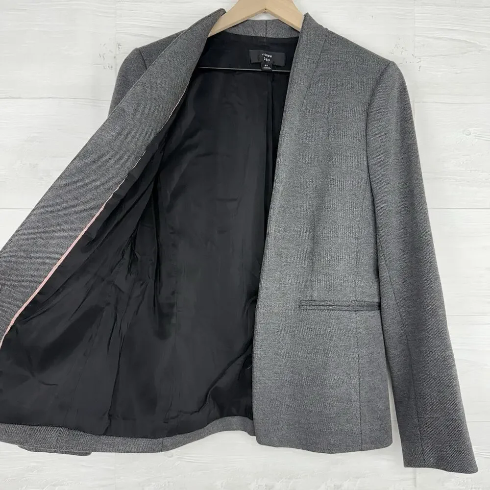 J.Crew Going Out Blazer Size‎ 8 Tall Gray Open Front Stretch Knit Twill Office